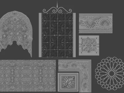 Carvings Oriental style arch Arabic wall Oriental Wall CNC 3D model