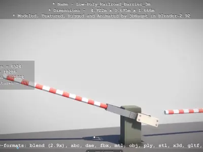 Low-Poly Railroad Barrier 3m Low-poly 3D model