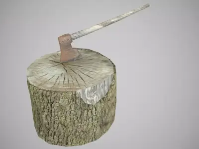 Low Poly Tree Stump Axe PBR Low-poly 3D model
