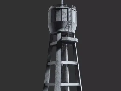 Old Concrete Water Tower Low Poly  Low-poly 3D model
