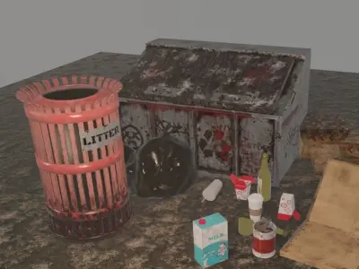 Garbage Set trash can on table Low-poly 3D model