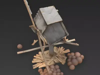 Ruined Medieval Wooden Post Mill 3D Model Low-poly 3D model