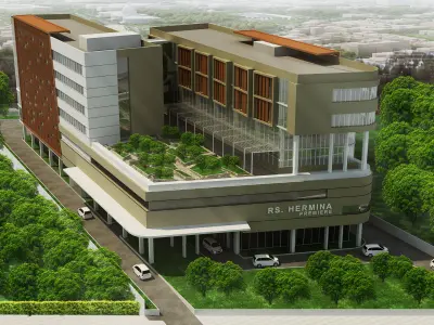 HOSPITAL 3D modern office building in middle of city 3D model