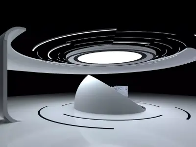 Futuristic Sci Fi Technology Exhibition Pod with Robotic Arms 3D model