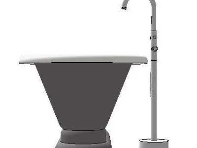 freestanding bathtub with floor mounted chrome tap and shower Low-poly 3D model