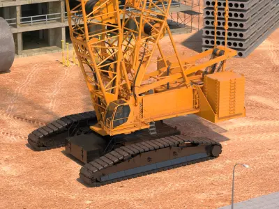  Heavy Lifting Crawler Crane Yellow Rigged for Cinema 4D 