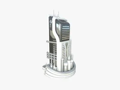 SciFi Building A02 White Gray - Sci Fi Exterior Design Low-poly 3D model