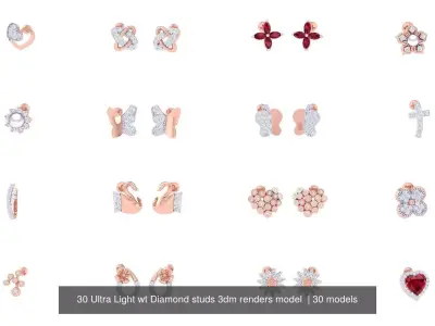 30 Ultra Light wt Diamond studs 3dm renders model  3D Model Pack