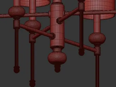 Tivoli 6 chandelier with brass and shades 3D model