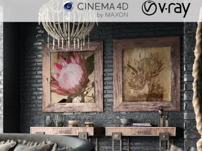 Set 4 - VRay C4D - 8 x Interior and Exterior Scenes 3D Model Pack
