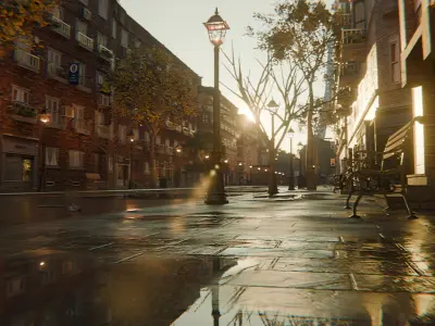 Paris Street Scene - Urban Wet Environment Scene 3D model