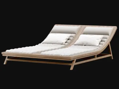 Double wooden outdoor chaise lounge L16  3D model