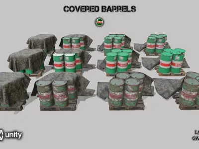 Covered barrels green Low-poly 3D model