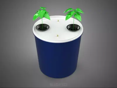 CUTAWAY DUAL PLANT BUCKET INDOOR GARDENING POT GROW CULTIVATION 3D model