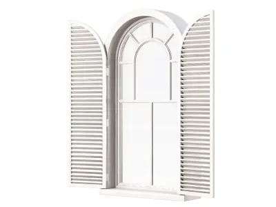 Wooden arch window with shutters V4  3D model