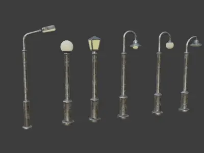 Urban Street Light Gas lamp classic and Light Pole  set 6  Low-poly 3D model