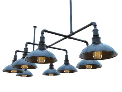 Chandelier industrial pendant light with five lamps 3D model