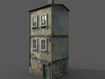 Worn European House With Graffiti 3D model