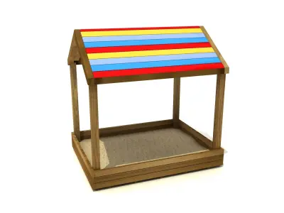 Kids Game Play Equipment 009 Wood Sand Pool with Roof 3D model