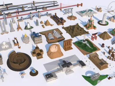 World Landmarks Monument  Mega Pack Collection Low-poly 3D model