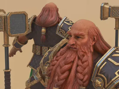  Dwarf Warrior with Hammer Rigged for Maya 
