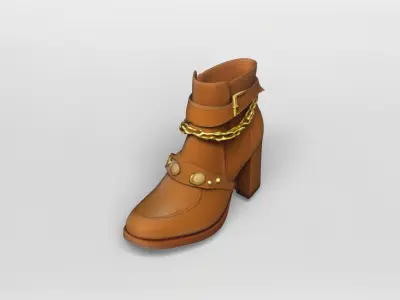 High Heel Leather Ankle Boot with Gold Chain 3D model