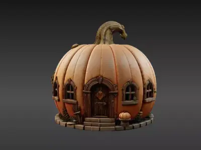 Enchanted Pumpkin Cottage 3D Model Halloween Fairy Home 3D print model
