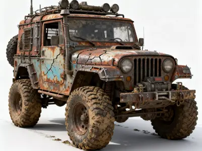 Damaged Post Apocalyptic Off Road Jeep 3D Model V06 Low-poly 3D model