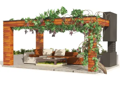 Grape Vine Pergola with furniture 3D model