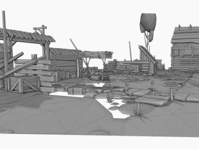 Medieval Construction Site  Low Poly 3D Assets  Low-poly 3D model