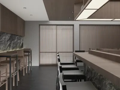 Japanese restaurant 3D interior scene 3D model