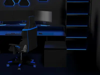 Lowpoly Gamingsetup gaming desk with lighting Low-poly 3D model