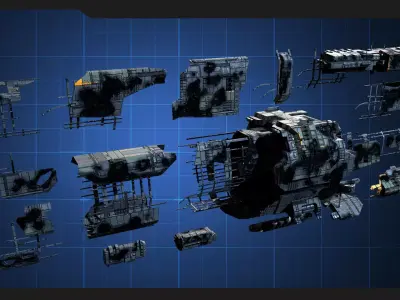 GSX - Spaceship Wreck Parts Low-poly 3D model