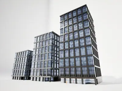 Japanese Office Buildings 01 - Background Buildings Low-poly 3D model