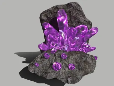 Crystal Set amethyst rock Low-poly 3D model