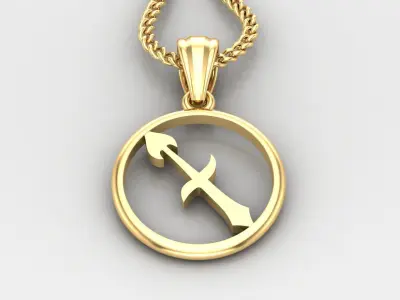 Circle Sagittarius Light Gold Pendant Version 6 3D print model