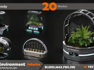 20 Sci-Fi Interior Environment Models Low-poly 3D model