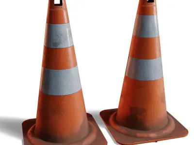 4 Worn Traffic Cones - Weathered - Optimized - Game Ready Low-poly 3D model