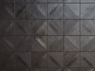 Modern Black Etched Geometric Metal Panel PBR Seamless Texture