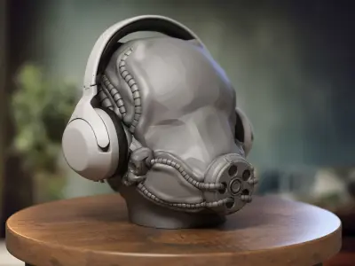 Robot Skull Headphone Stand  Cyborg Headset Stand  3D print model