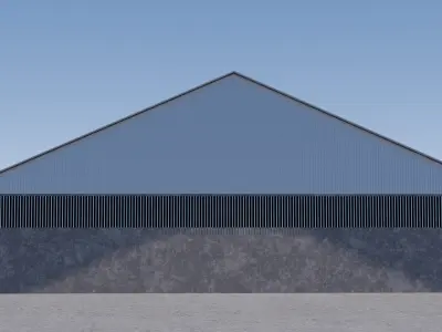 Warehouse metal building with doors Low-poly 3D model Low-poly 3D model