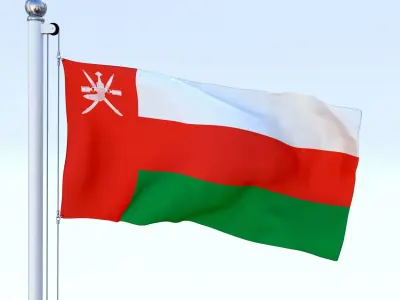 Animated Oman Flag Low-poly 3D model