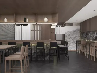 Japanese restaurant 3D interior scene 3D model
