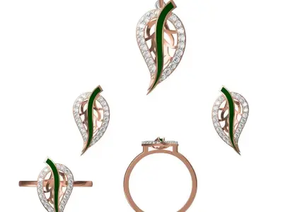 Light wt Ring Earrings Pendant set 3dm stl 1-render details 3D print model