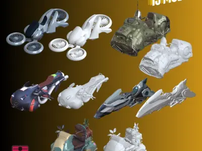 Flying Fantasy Motorcycles Pack of 15 STL Files 3D print model