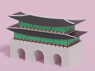 Cartoon Gwanghwamun Gate Seoul Korea Low-poly 3D model