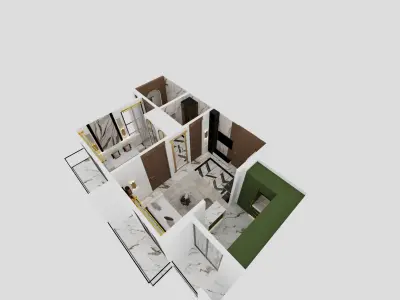 1BHK interior  With furniture  3D model