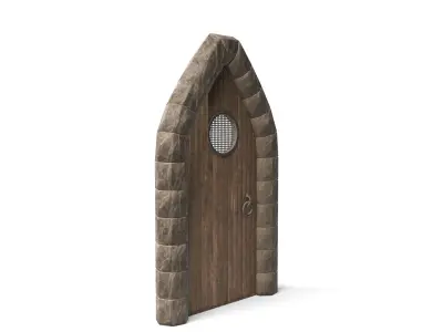 Small Medieval Wooden Door With Pointed Arch Low-poly 3D model