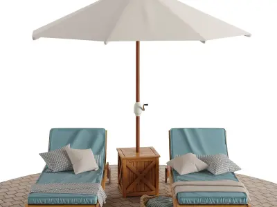 Beach lounge outdoor set 5 3D model
