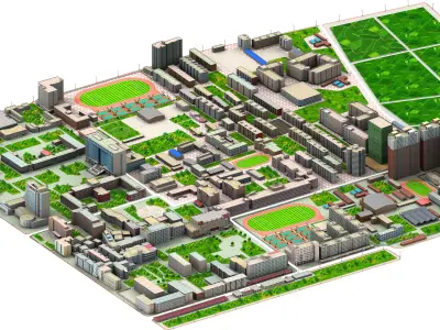Real city  Low-poly 3D model
